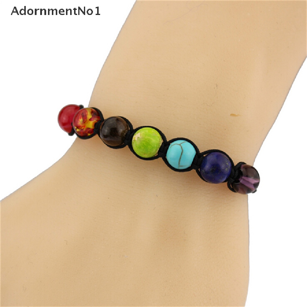 (AdornmentNo1) Gelang Tangan Manik-Manik Batu Lava 7 Chakra Healing Balance Untuk Yoga / Doa