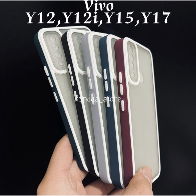 Pro Hybird Vivo Y12, Y12i, Y15, Y17 Softcase Halus dan Elegan / Pinggiran Garis Putih Keren (Pandas)