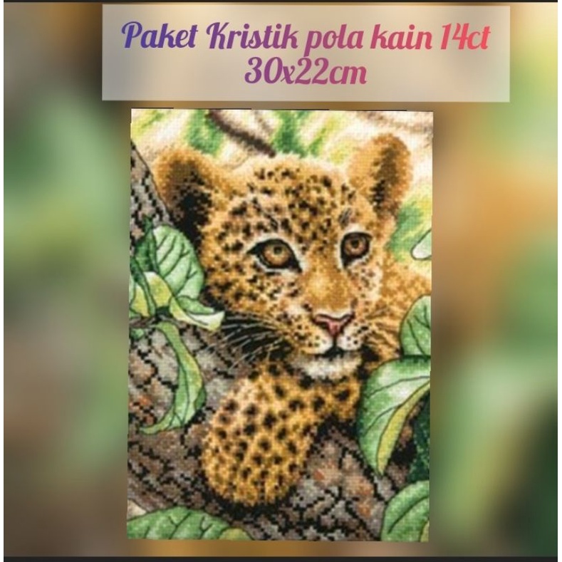 Paket kristik macan leopard pola kain hewan macan tutul tiger harimau cross stitch 14ct embroidery s