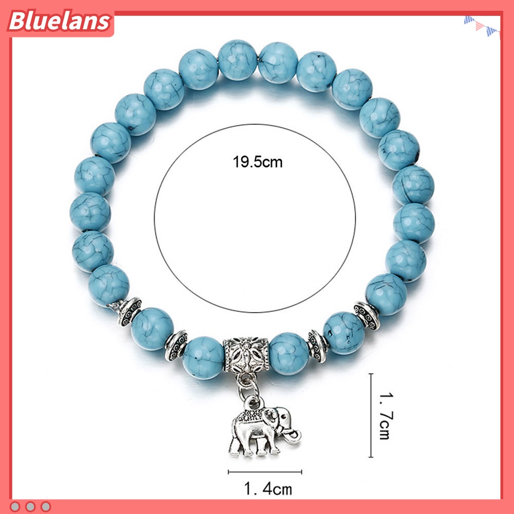 Bluelans Ethnic Women Elephant Charm Faux Turquoise Beaded Bracelet Elastic Bangle Gift