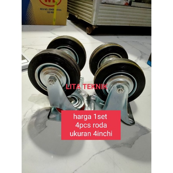 roda karet 4 inchi roda etalase 1set 4pcs roda gerobak 4 in