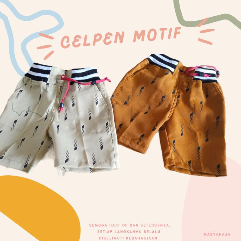 celana pendek anak chinos motif