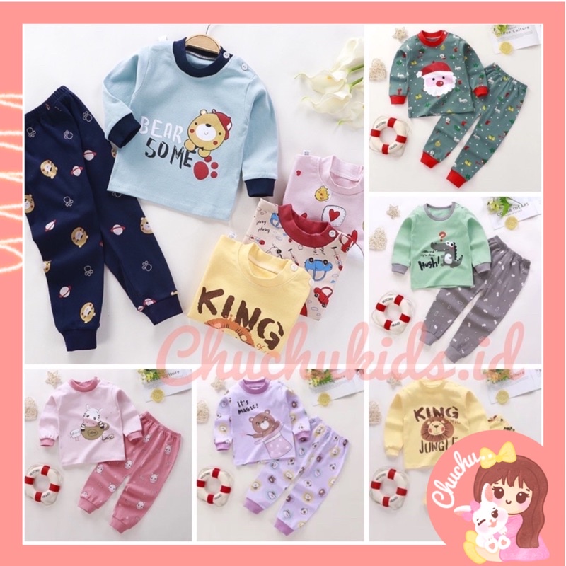 PROMO 12.12 Baju Setelan Anak celana panjang lengan panjang Piyama anak setelan baju tidur bayi laki laki perempuan (1-6 tahun)