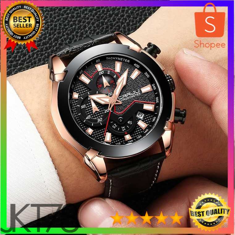 CRRJU Jam Tangan Analog Chrono Pria Leather Strap - 2219