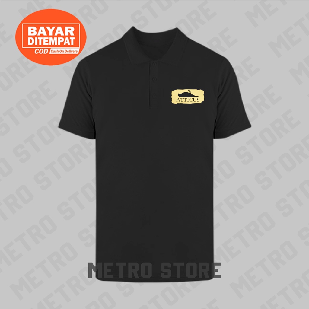 Kaos Polo Atticus Logo Teks Premium Gold Print | Kaos Polo Shirt Kerah Lengan Pendek Pria Muda Keren