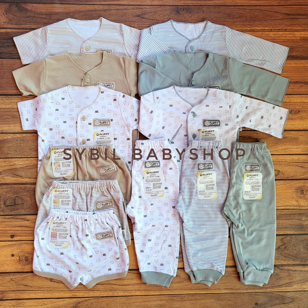 FLUFFY Paket Original Lengkap Baju Bayi (0-3 Bln) Perlengkapan Baru Lahir & Kado Bayi SNI-ECO FLF GREY-KHK NCI
