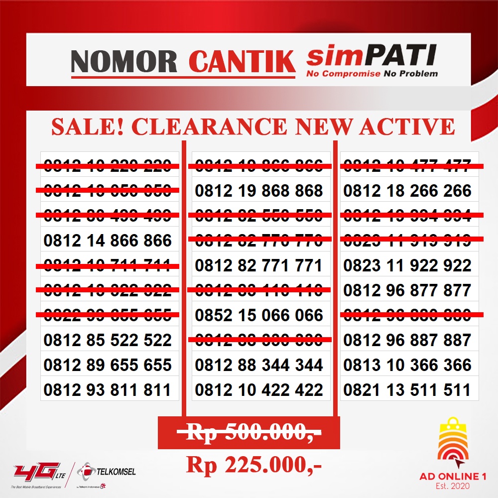 Nomor Cantik Simpati Telkomsel AS MURAH GROSIR Triple AAA 999