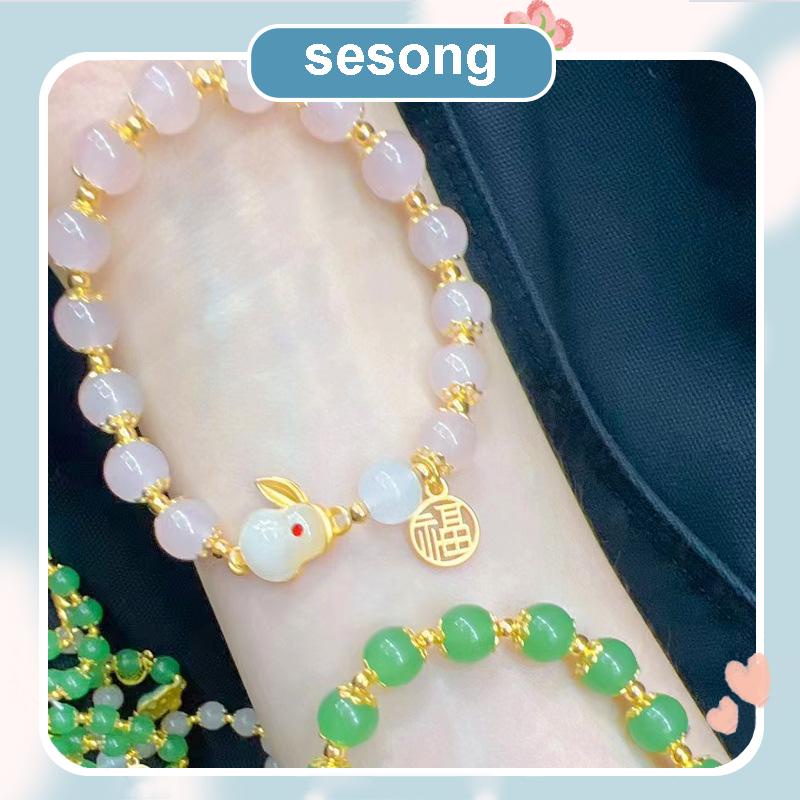 Gelang Giok Furui Desain Kelinci Gaya China retro Serbaguna Untuk Wanita SS