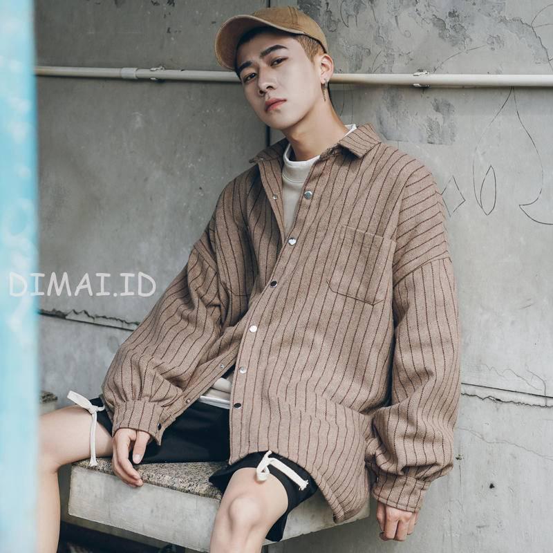  Kemeja  Pria  Lengan Panjang Model  Retro Jepang  Oversize 