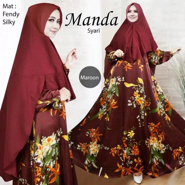 Mm Gamis Jumbo Syari Manda Maxi Dress Muslim Baju Muslim Wanita FENDI SILKY +BERGO PAD ANTEM