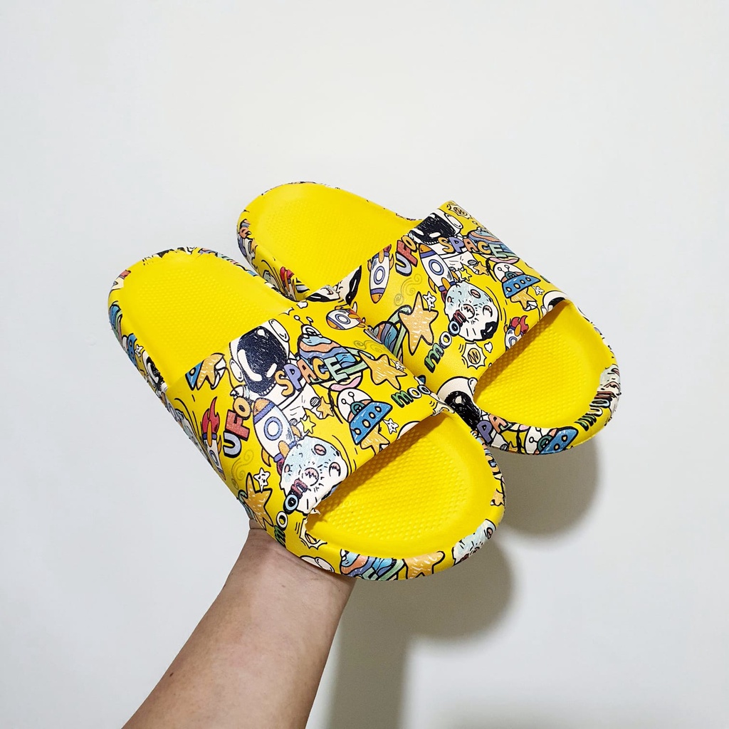 ☀ACCBAYI☀ SF02 Sandal Slop Motif Panda / Sandal Slop Motif lOVE /  Sandal Fashion Wanita / Sandal Lucu & Imut / Slip Sandal Cewek Sandal Import-CAT KUNING