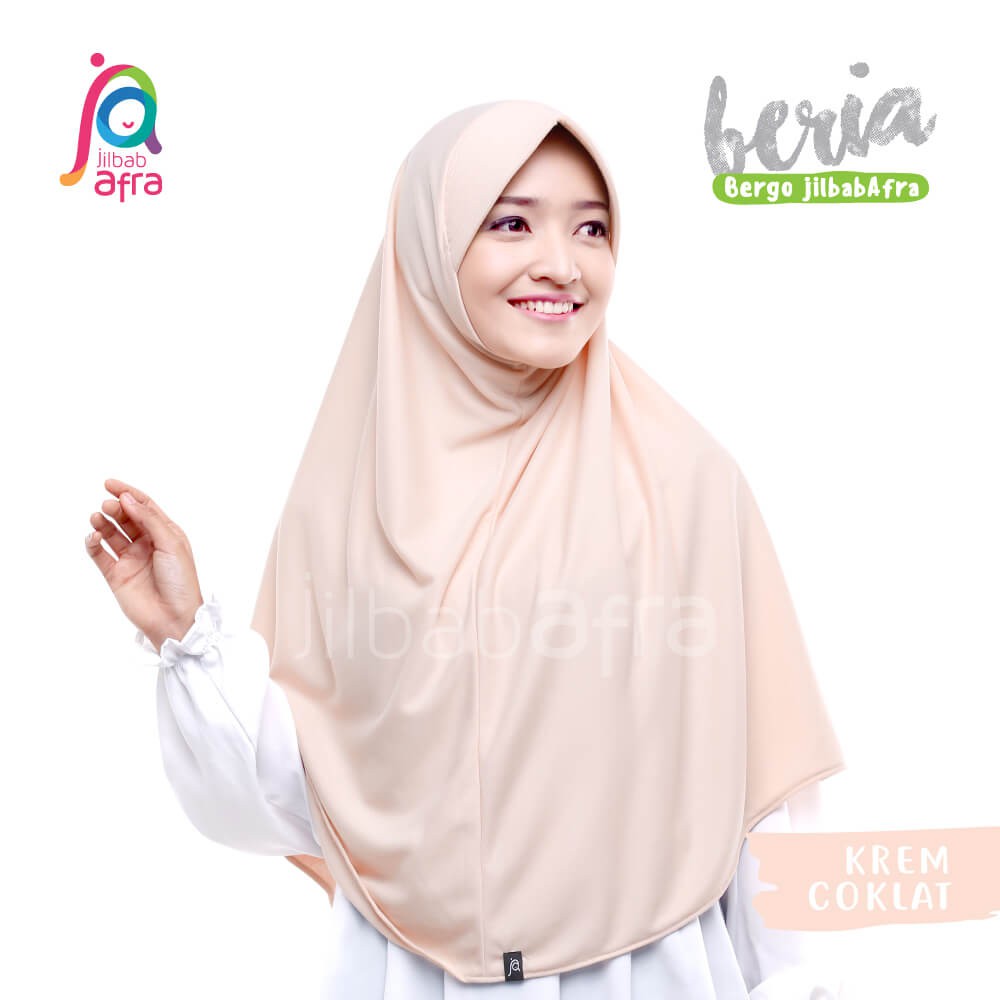 Jilbab Beria Krem Coklat - Bergo Jilbab Afra - Hijab Instan Bahan Kaos, Adem &amp; Lembut