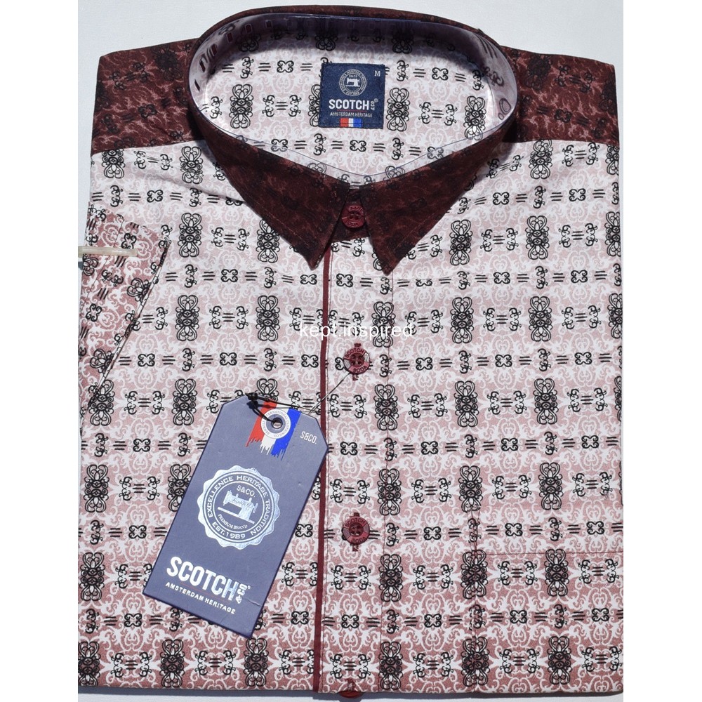 SCOTCH & CO Kemeja Pria Casual Lengan Pendek Marun Motif Modern Fit TDN 18 ORIGINAL