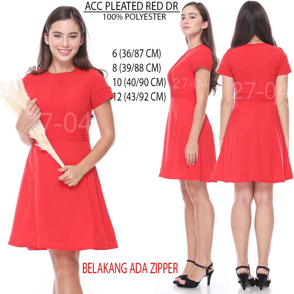 red dress pleated
