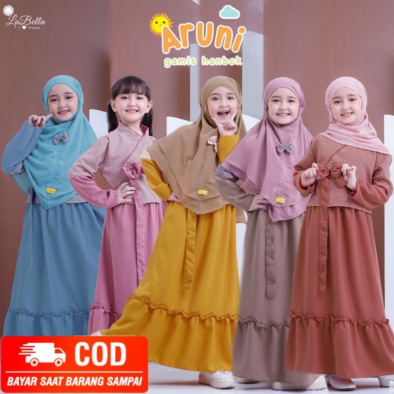 LABELLA GAMIS HANBOOK ANAK PEREMPUAN USIA 3-9 TAHUN DRESS MUSLIM CANTIK BAHAN WOLLYCREPE MIX MICHIKO