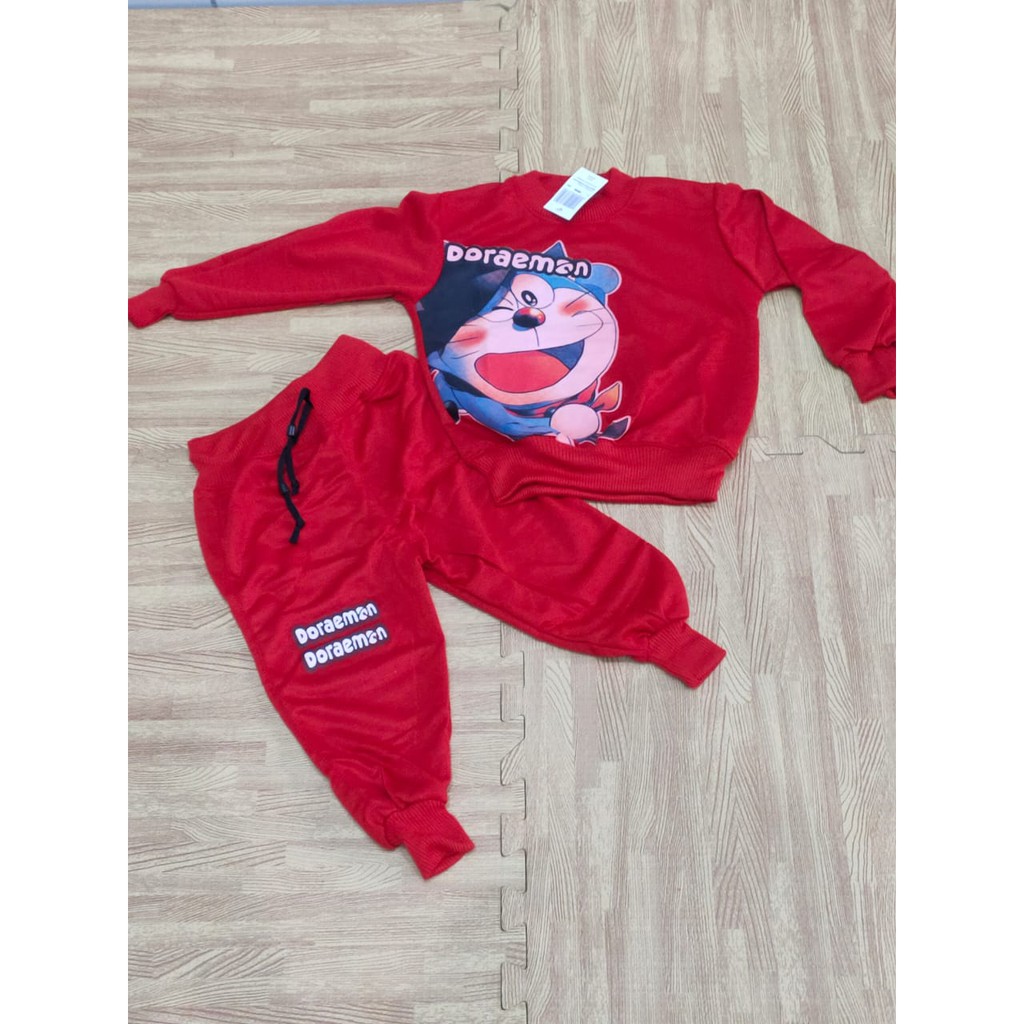 BAJU ANAK BAYI BALITA REMAJA TANGGUNG DORAEMON SETELAN JOGGER TRENING TRAINING OLAHRAGA1-10 thn