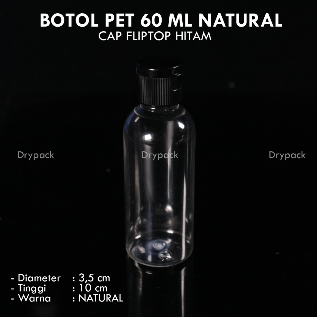 Botol Fliptop 60 ml Natural (tutup 3 varian warna)