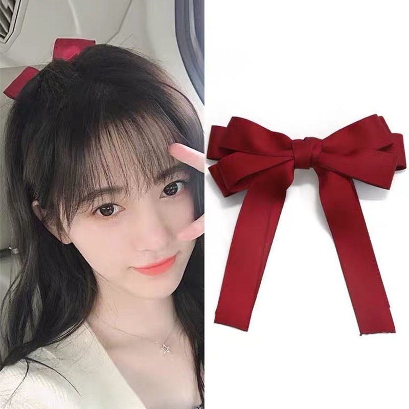 Jepit Rambut Pita Satin Warna Polos Untuk Wanita / Jepit Pita Satin Fashion Wanita Import