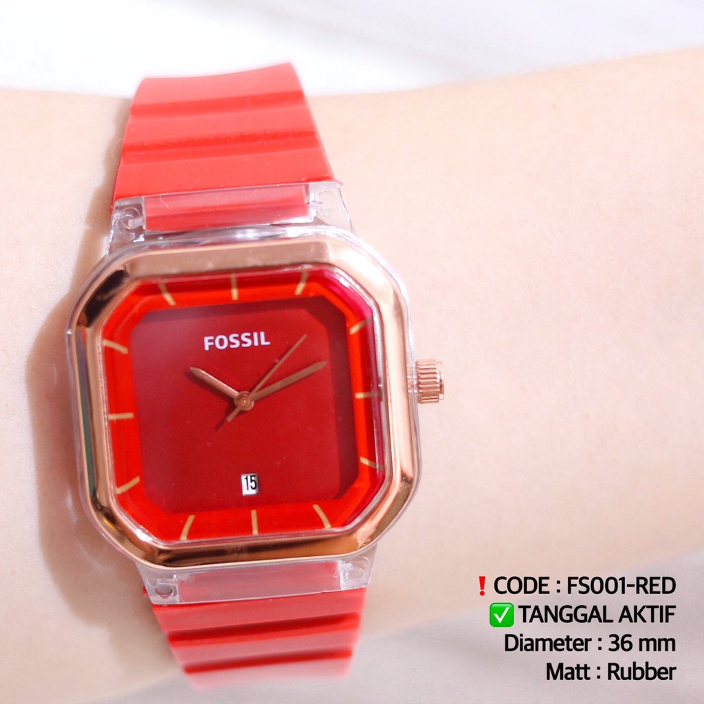 Jam tangan wanita tali rubber karet tanggal aktif free baterai FS001