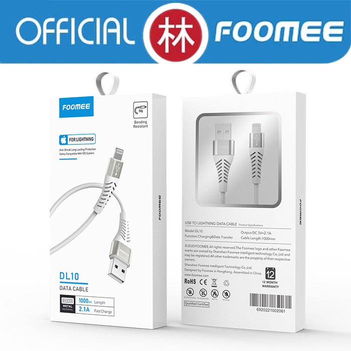 Foomee DL10 Data Cable Lightning Fast Charging 2.1A