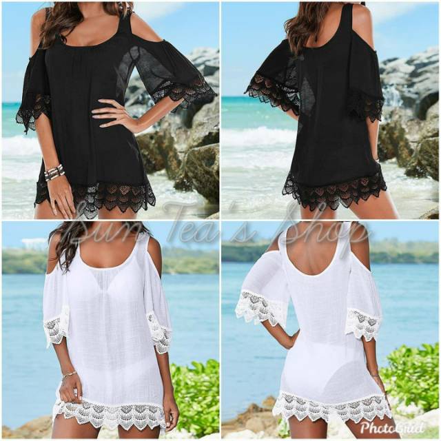 OT274 Off shoulder lace bikini cover up loose outerwear dress