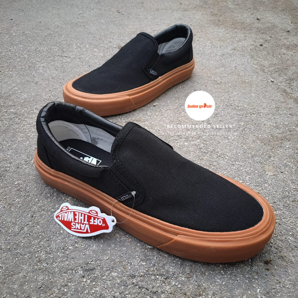 PROMO Sepatu Vans Slip On Black GUM OG Premium, Import Quality, Upper Kanvas, Waffle DT, Harga Termurah, Kualitas Terbaik dan Terjamin