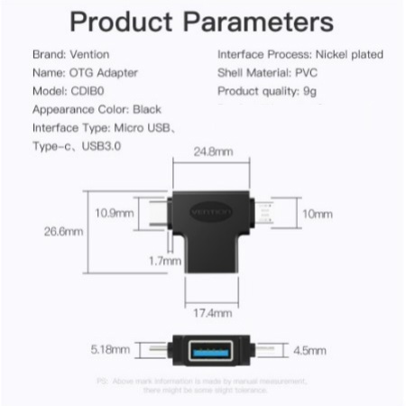 Vention Kabel Adapter Otg 2 In 1 Tipe-C &amp; Micro Usb Ke Usb 3.0 Portable Untuk Laptop / Android