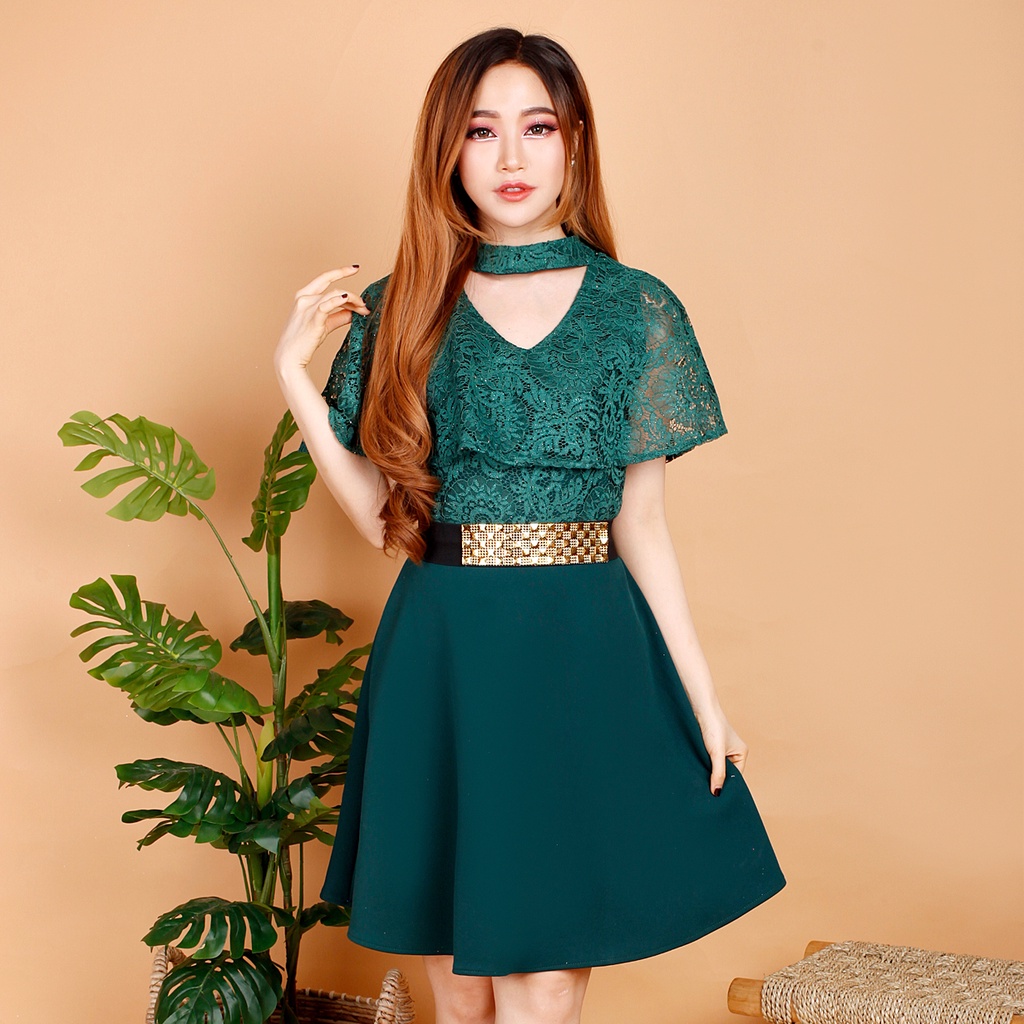 Kathryn collection # 128,  dres rok mekar scuba Import premium kombinasi brukat gliter free belt