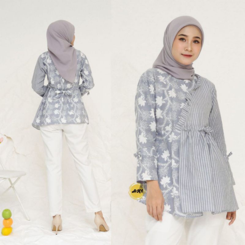 tey-17 Batik wanita ASJ SS HRB026 Kenongo Kemeja Tosca Pendek (KODE V55)