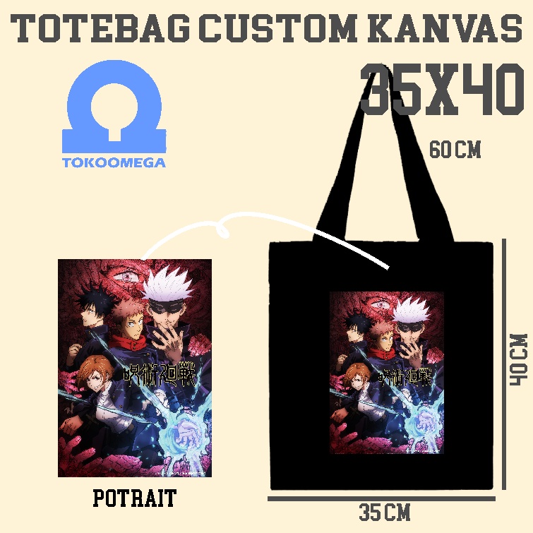 tokoomega Totebag Custom Kanvas Hitam Premium 35x40