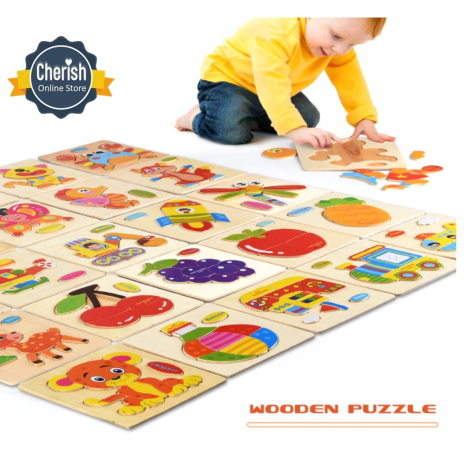 Mainan Edukasi Balita Puzzle Kayu Bentuk Hewan Buah Kendaraan PK-102