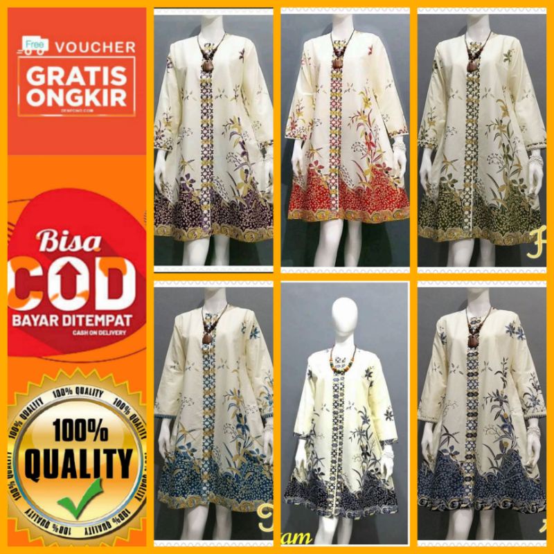 TUNIK BATIK UNGGUL JAYA WARNA PUTIH GADING / ATASAN BATIK WANITA UNGGUL JAYA H. SANTOSO CIBULAN