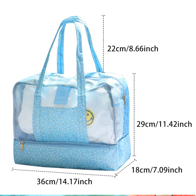 Travel Beach Bag Waterproof Organizer Basah &amp; Kering Tas Koper Mesh Motif Korean Style Doky