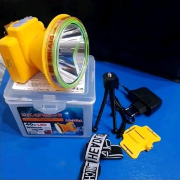 Senter Kepala Selam Headlamp Kawachi LS-740A atau B Putih Charger 40 Watt Ori