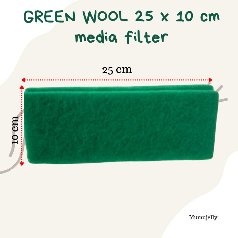 GREEN Wool Busa Hijau Medi filter  25x 10cm GREEN CROASE WOOL