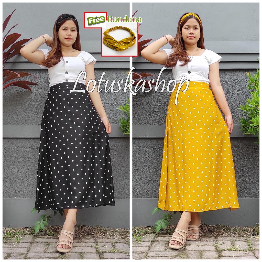 Rok Polka Panjang Wanita Polkadot Gratis Bandana