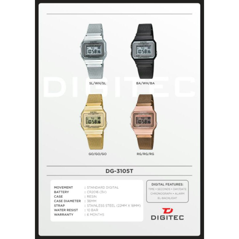 jam tangan wanita original Digitec GD-3105T strap rantai pasir Digitec 3102