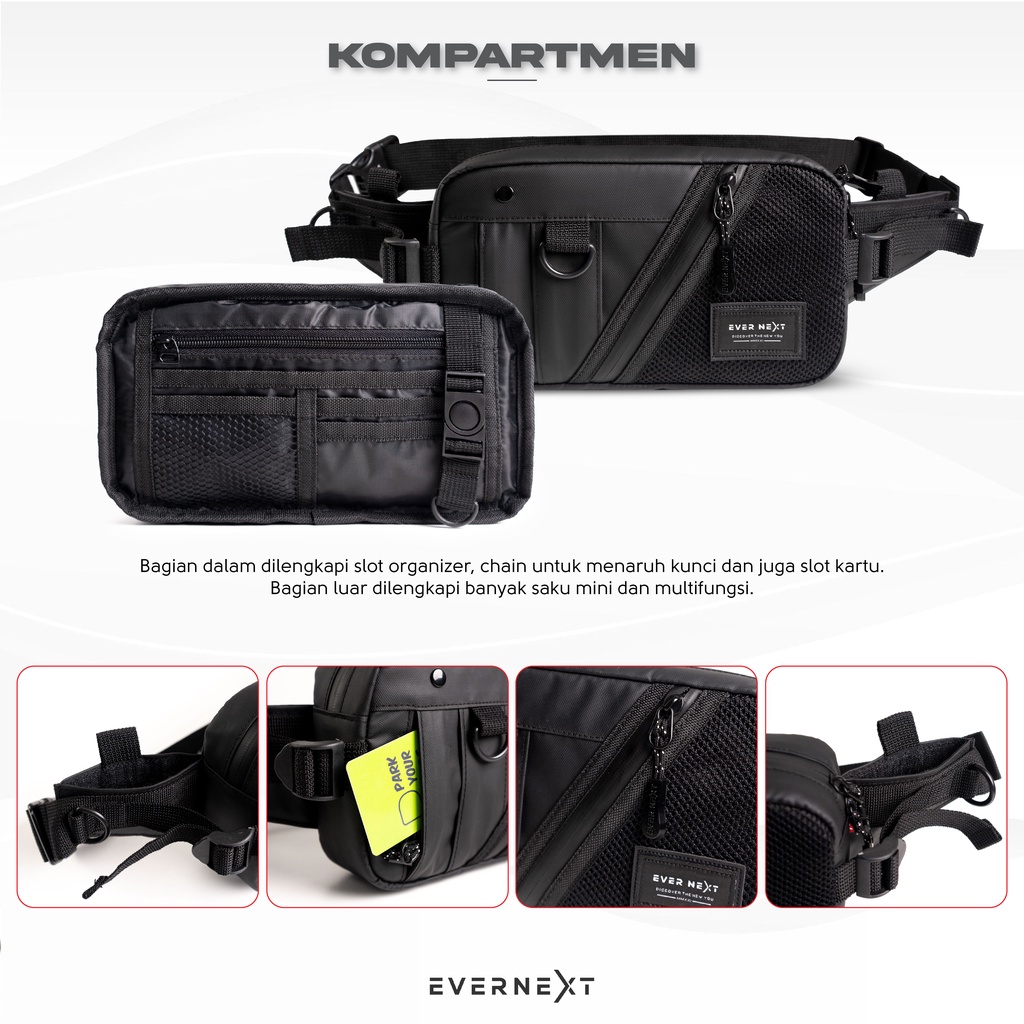 Waist bag Tas Pinggang Selempang Slempang Anti Air Pria Cowok Waterproof Anti Keren Sling bag Tas Simpel Simple Jalan Tangan Anti Air Keren Hitam