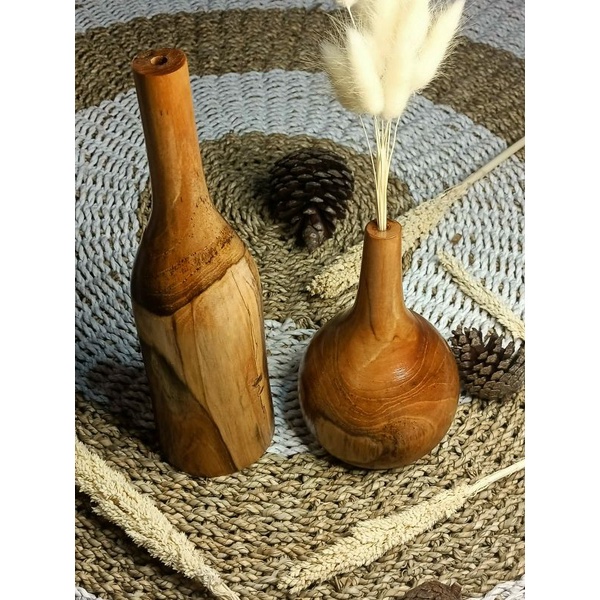 vas bunga kayu jati / vas bunga aestetic / pot kayu