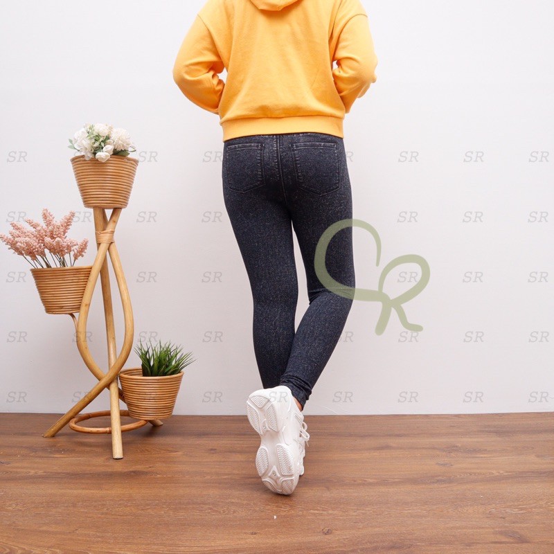 Legging Jeans Legging Import Wanita Denim Polos Panjang Basic Stretch