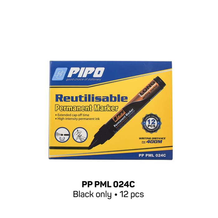 

NEW SALE REFILLABLE PIPO PERMANENT MARKER PML 024C TINTA HITAM ISI 12PCS