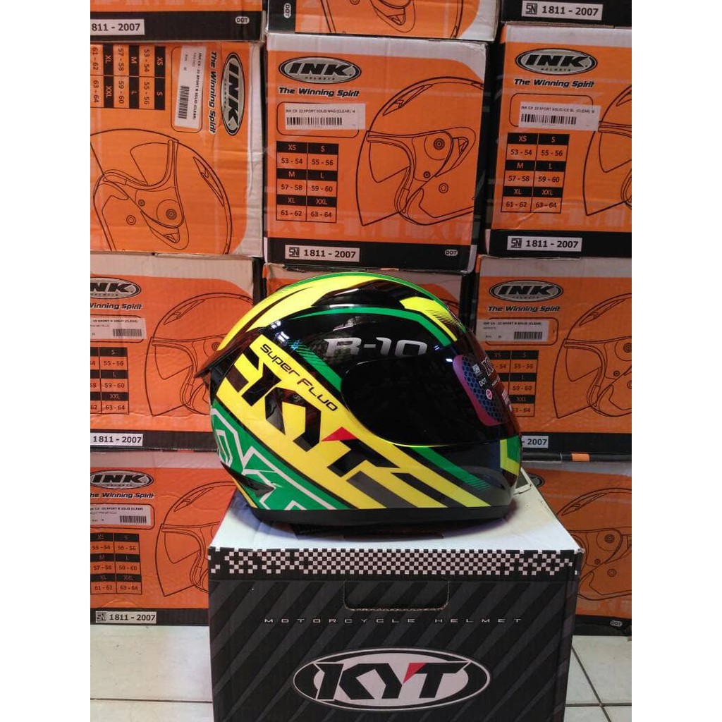 HM-1794 Helm Kyt R10 Super Fluo Yell Fluo/Gren Fluo Murah
