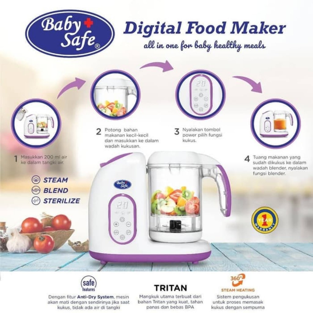 BABY SAFE Digital Food Maker Steam &amp; Blend / Food Processor Blender Penghalus Pencacah Kukusan MPASI Makanan Bayi - LB02