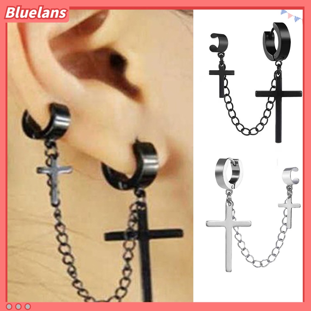 1 Pc Anting Rantai Rumbai Salib Bahan Logam Gaya Punk Hip-Hop Untuk Pria