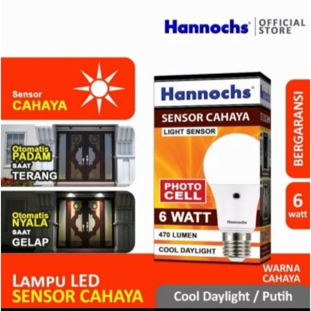 LAMPU LED SENSOR CAHAYA MERK HANNOCH 6 WATT PUTIH