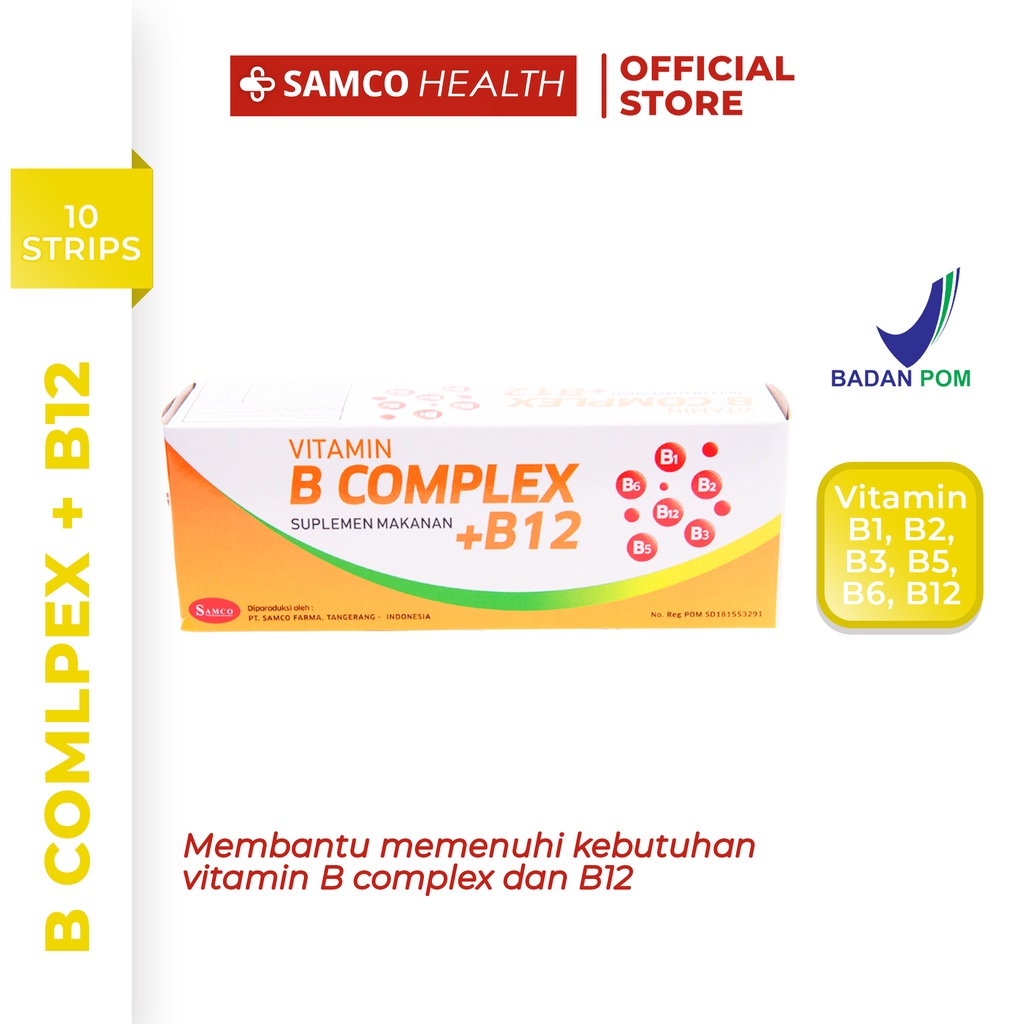 Samco B Complex + B12 Box | 100 Kapsul | Vitamin B Kompleks +B12 – Bantu Energi Metabolisme & Saraf