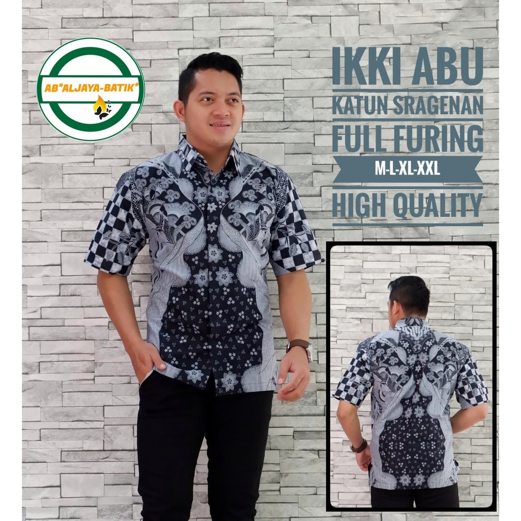 IKKI ABU ALJAYA KEMEJA BATIK SOLO PRIA LENGAN PENDEK PANJANG LAPIS FURING ATASAN PREMIUM MODERN KATUN HALUS KOPI HITAM SEMAR GENDEONG PARIKESIT BAUREKSA PEKSI BIRU KEJAYAN TUMURUN SOGAN REMUKSA JAYASURA  PRABU SEKTI BIMA  PARANG BUDOYO RINJANI MERAK BIMA