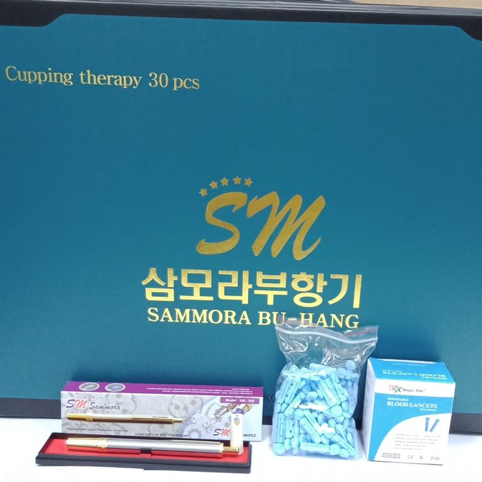 Paket Kop Bekam Sammora 30 BIRU+Pen Bekam Sammora 158+Jarum Magicstar