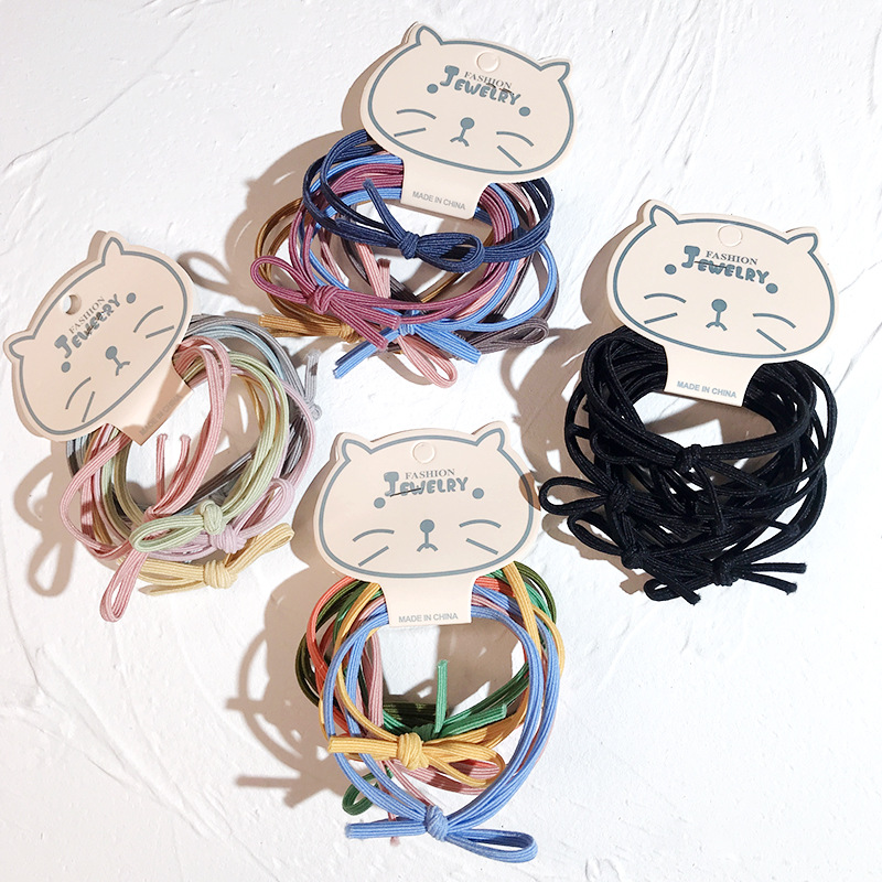 6 Pcs / Set Ins Korean Simple Bowknot Basic Hair Tie Color Korean Knotted Head Rope Hair Tie Band Set