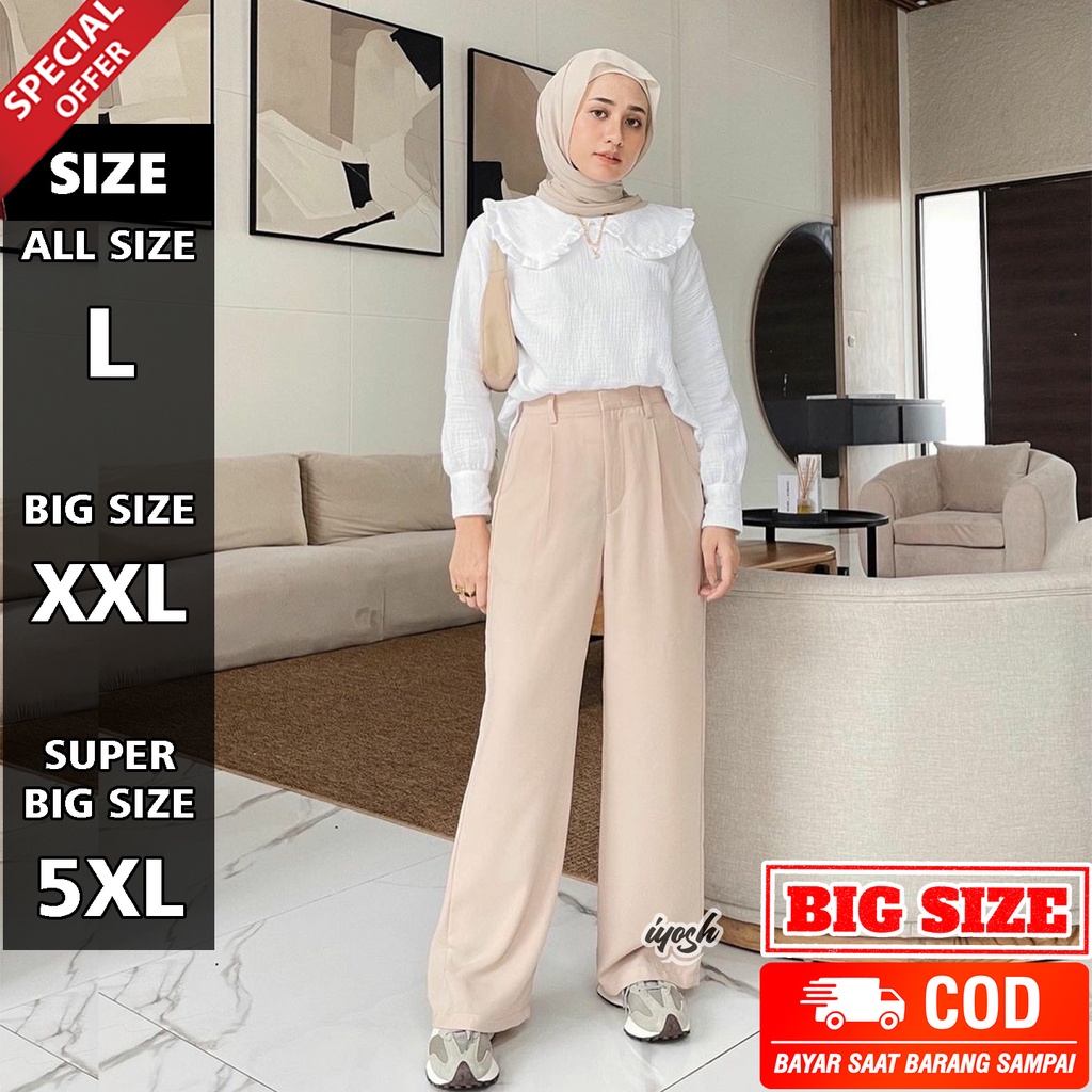 Celana Kulot Wanita High Waist (Bahan Tebal) - Kulot Jumbo Anti Kusut - Loose Pants Highwaist